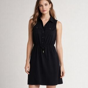 Mario Serrani | Black Sleeveless Utility Dress Tassel Drawstring Waist